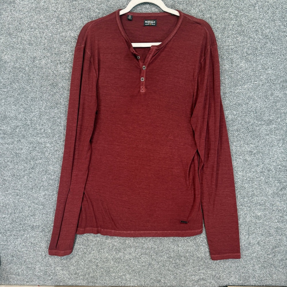 Buffalo David Bitton Shirt Mens Small Burgundy Long Sleeve Slub Knit Casual